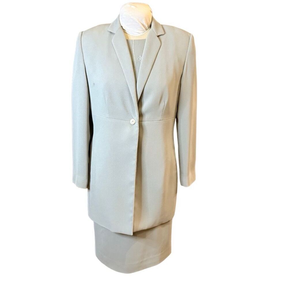 Travis Ayers 3-Piece Skirt Suit Single Btn Long Blazer Sleeveless Top & Skirt Sz